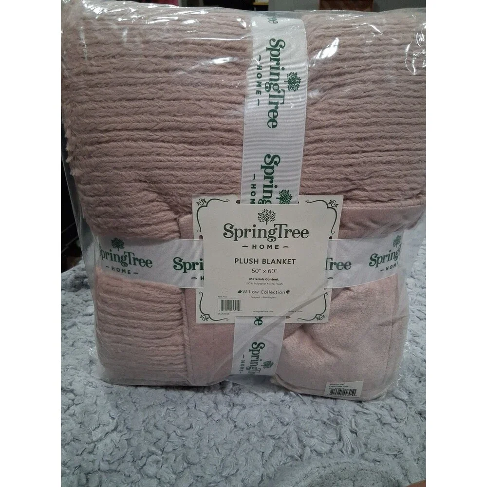 springtree beautiful Micro plush Reversible Lightweight Pink Plush Blanket B8